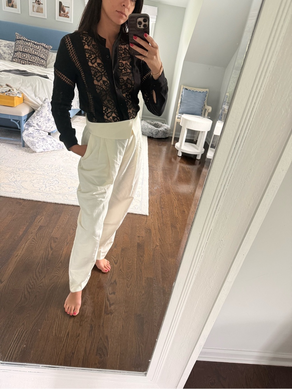 Topshop Black Button-Front Lace Panel Blouse